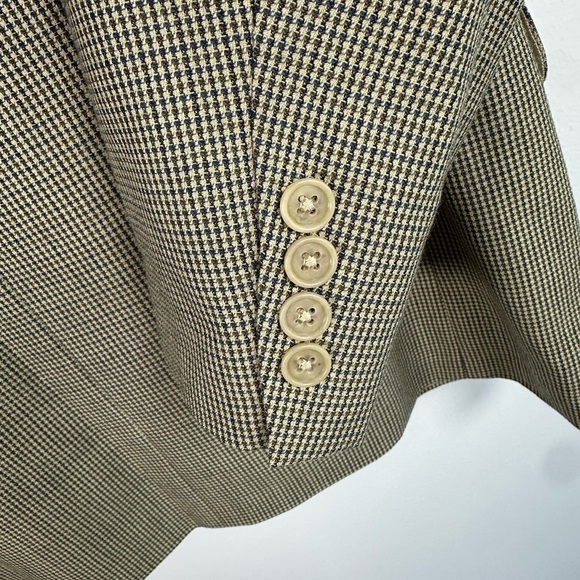 Oscar de la Renta Houndstooth Blazer Suit Coat in Tan and Blue Vintage size 44 - Picture 2 of 9